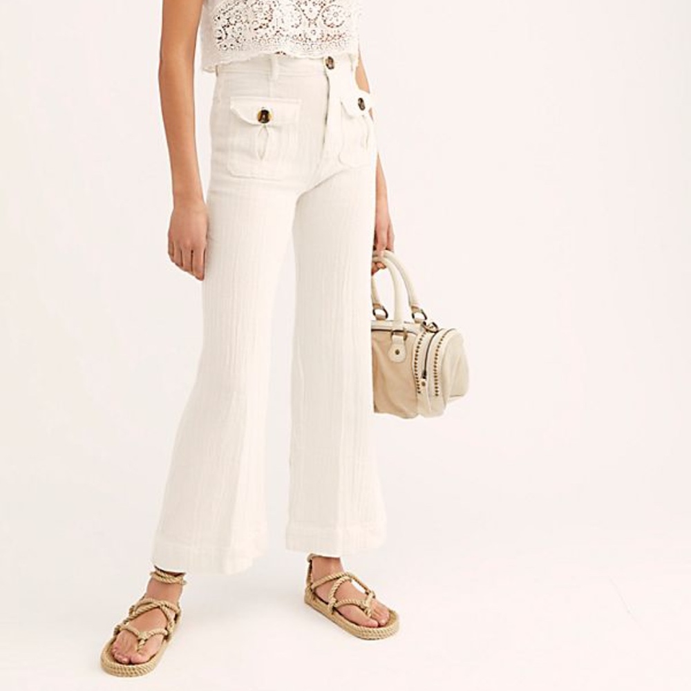 Free People white linen Boca Bell Pants (sz 4) NWT